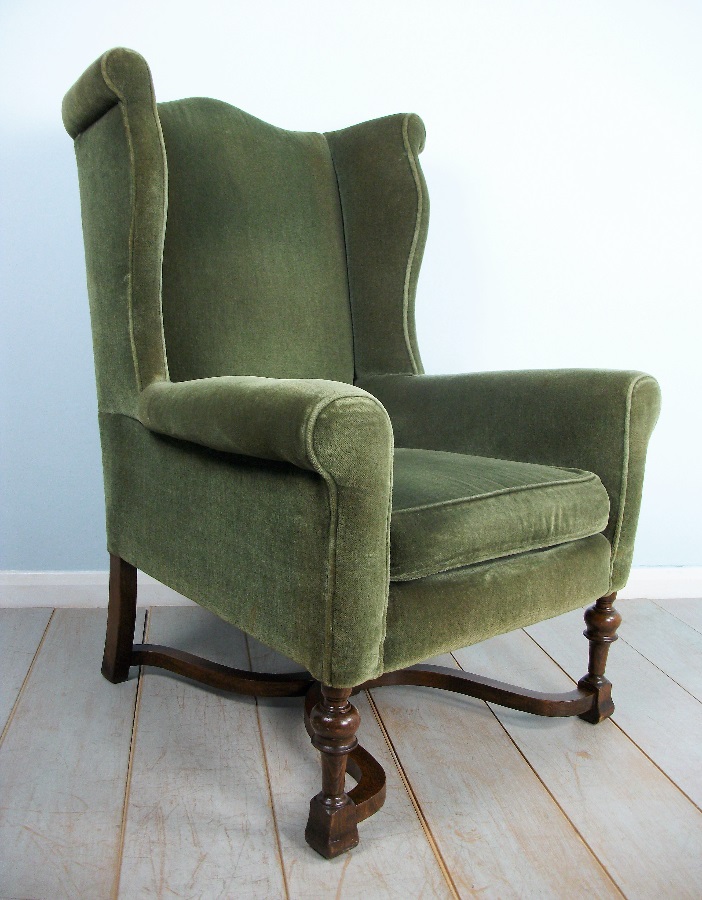 Pair of Edwardian Wing Back Upholstered Armchairs